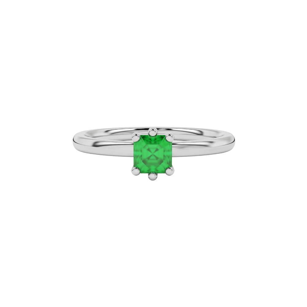Asscher cut gemstone solitaire ring in gold with secure six-prong setting