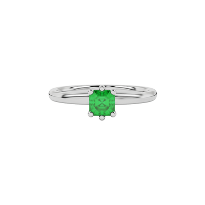 Emerald Green gemstone six-prong basket ring in white gold