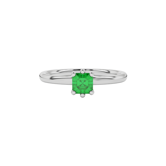 Emerald Green gemstone six-prong basket ring in white gold