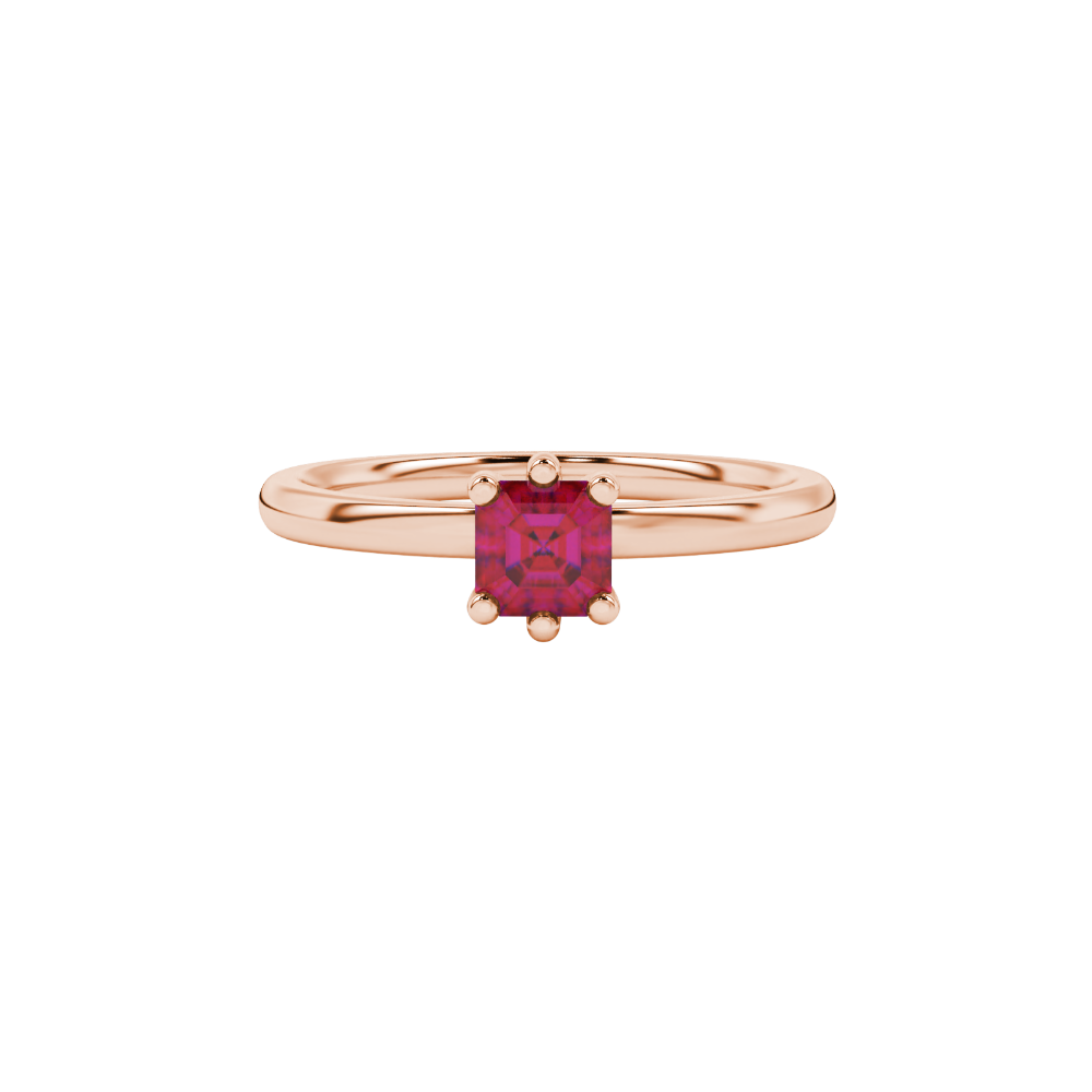 Asscher cut gemstone solitaire ring in gold with secure six-prong setting