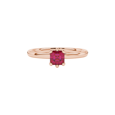 Asscher cut gemstone solitaire ring in gold with secure six-prong setting