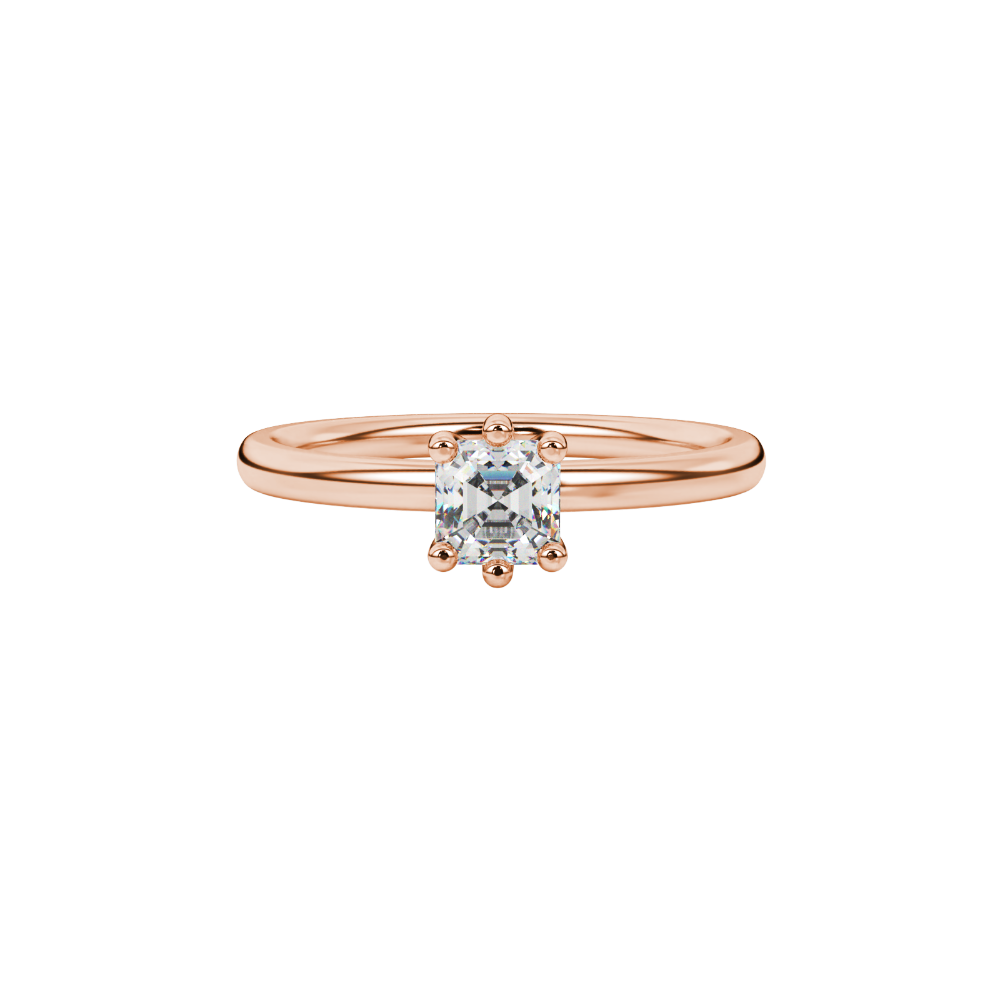 Asscher cut gemstone solitaire ring in gold with secure six-prong setting