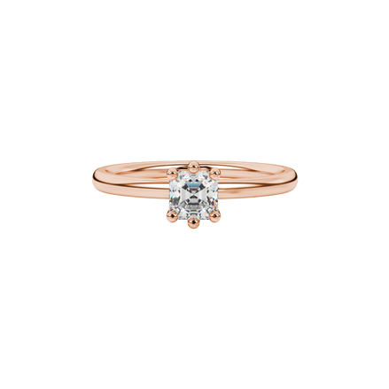 Asscher cut gemstone solitaire ring in gold with secure six-prong setting