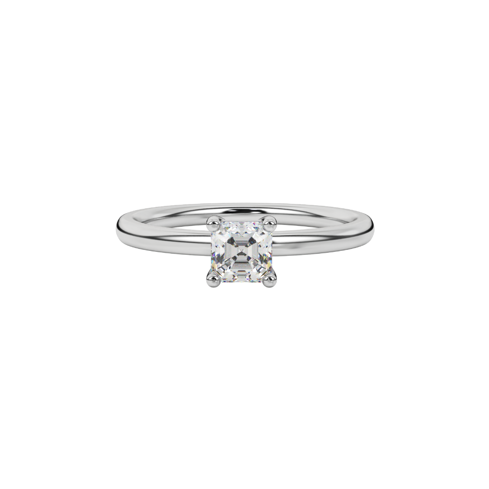 Asscher cut gemstone solitaire ring in gold with four-prong setting