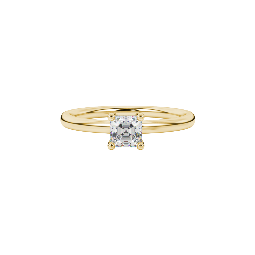 Asscher cut gemstone solitaire ring in gold with four-prong setting