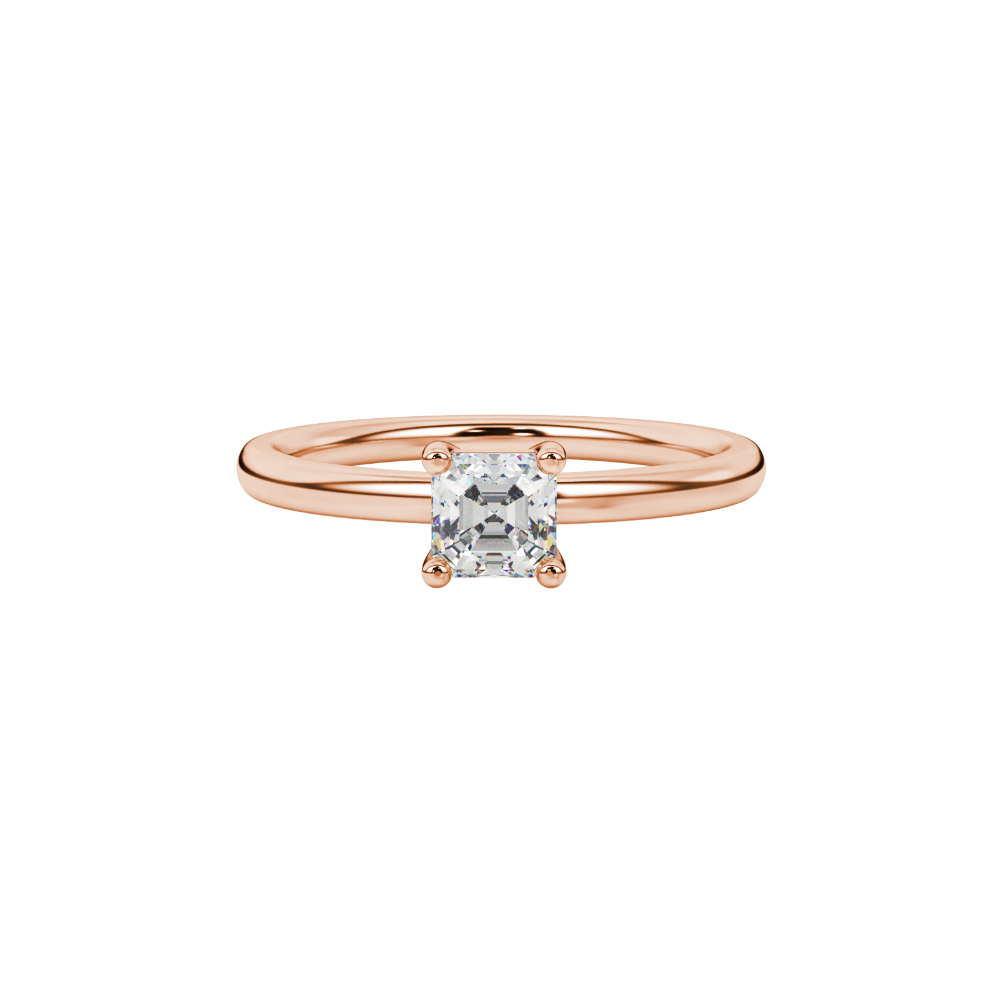 Asscher cut gemstone solitaire ring in gold with four-prong setting