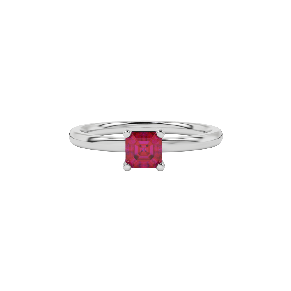 Asscher cut gemstone solitaire ring in gold with four-prong setting