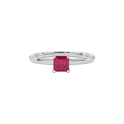 Raspberry Red gemstone classic basket ring in white gold