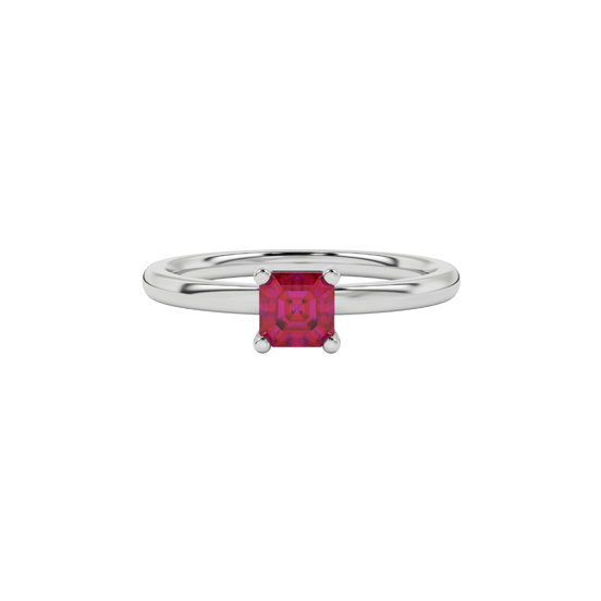 Raspberry Red gemstone classic basket ring in white gold