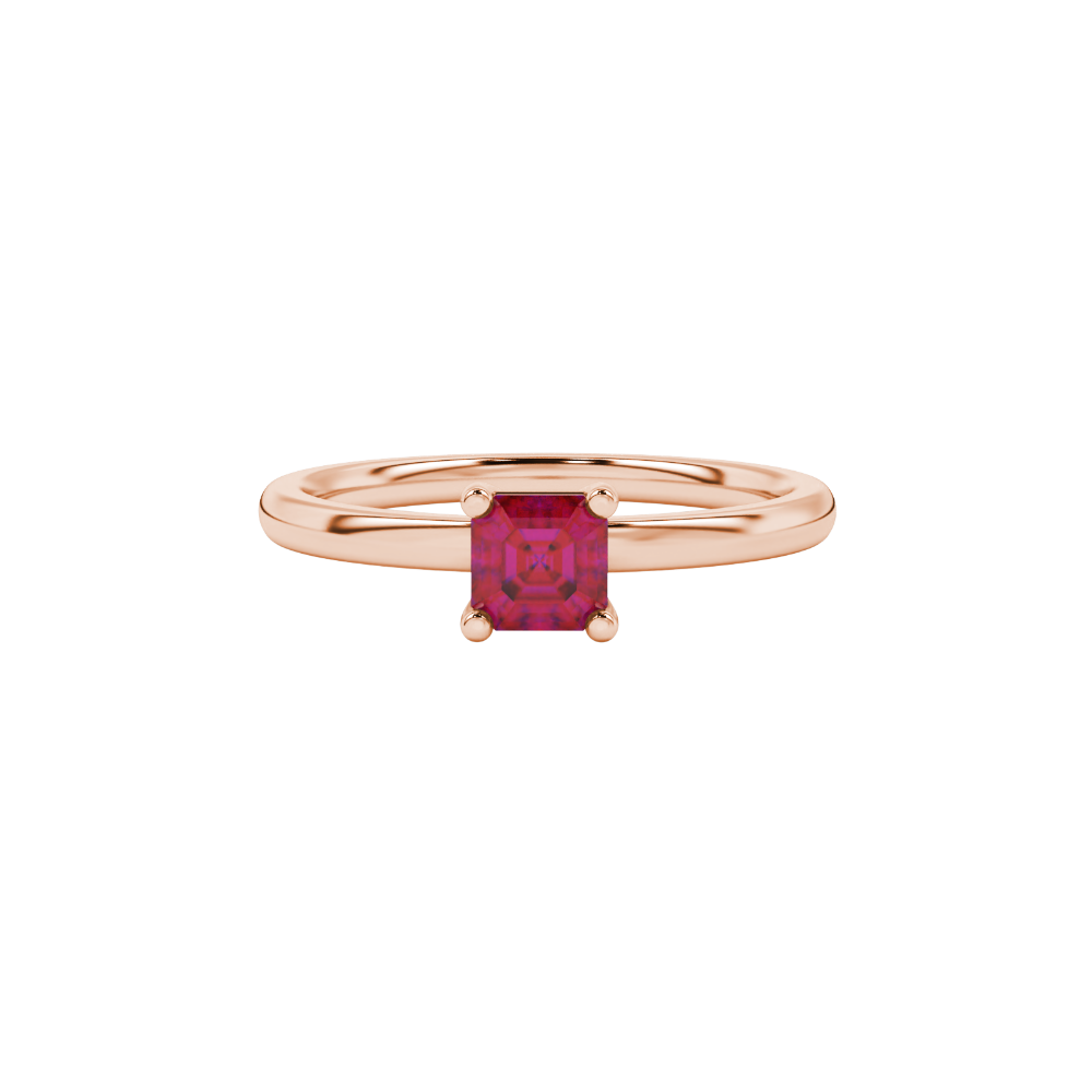 Asscher cut gemstone solitaire ring in gold with four-prong setting
