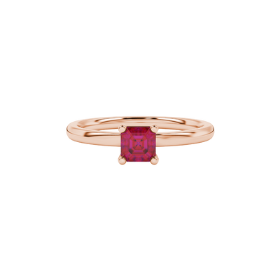 Asscher cut gemstone solitaire ring in gold with four-prong setting