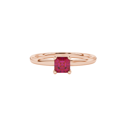 Asscher cut gemstone solitaire ring in gold with four-prong setting