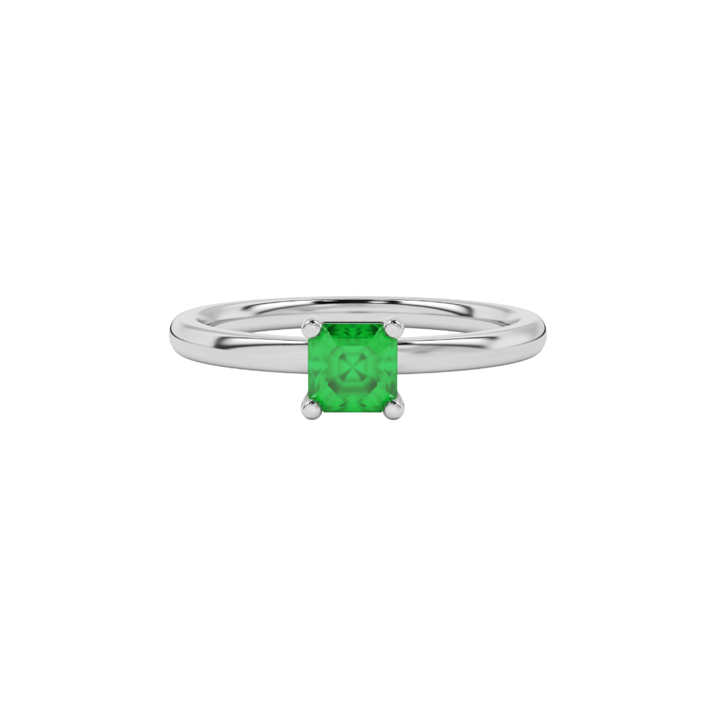 Asscher cut gemstone solitaire ring in gold with four-prong setting
