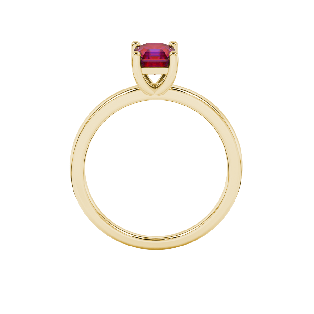 Asscher cut gemstone solitaire ring in gold with four-prong setting