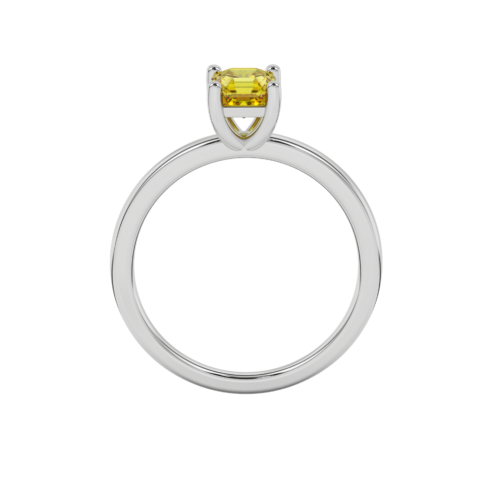Asscher cut gemstone solitaire ring in gold with four-prong setting