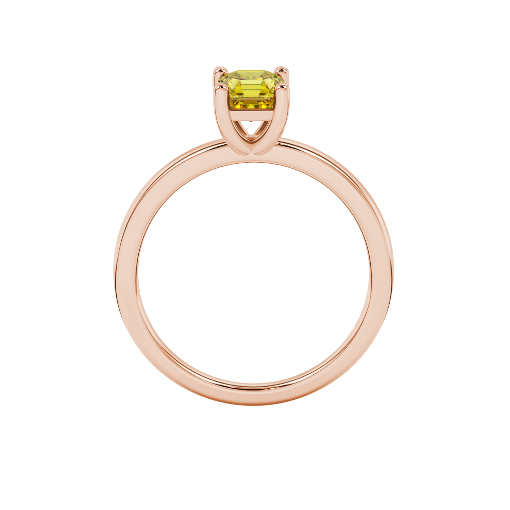 Asscher cut gemstone solitaire ring in gold with four-prong setting