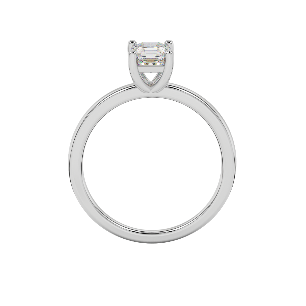 Asscher cut gemstone solitaire ring in gold with four-prong setting