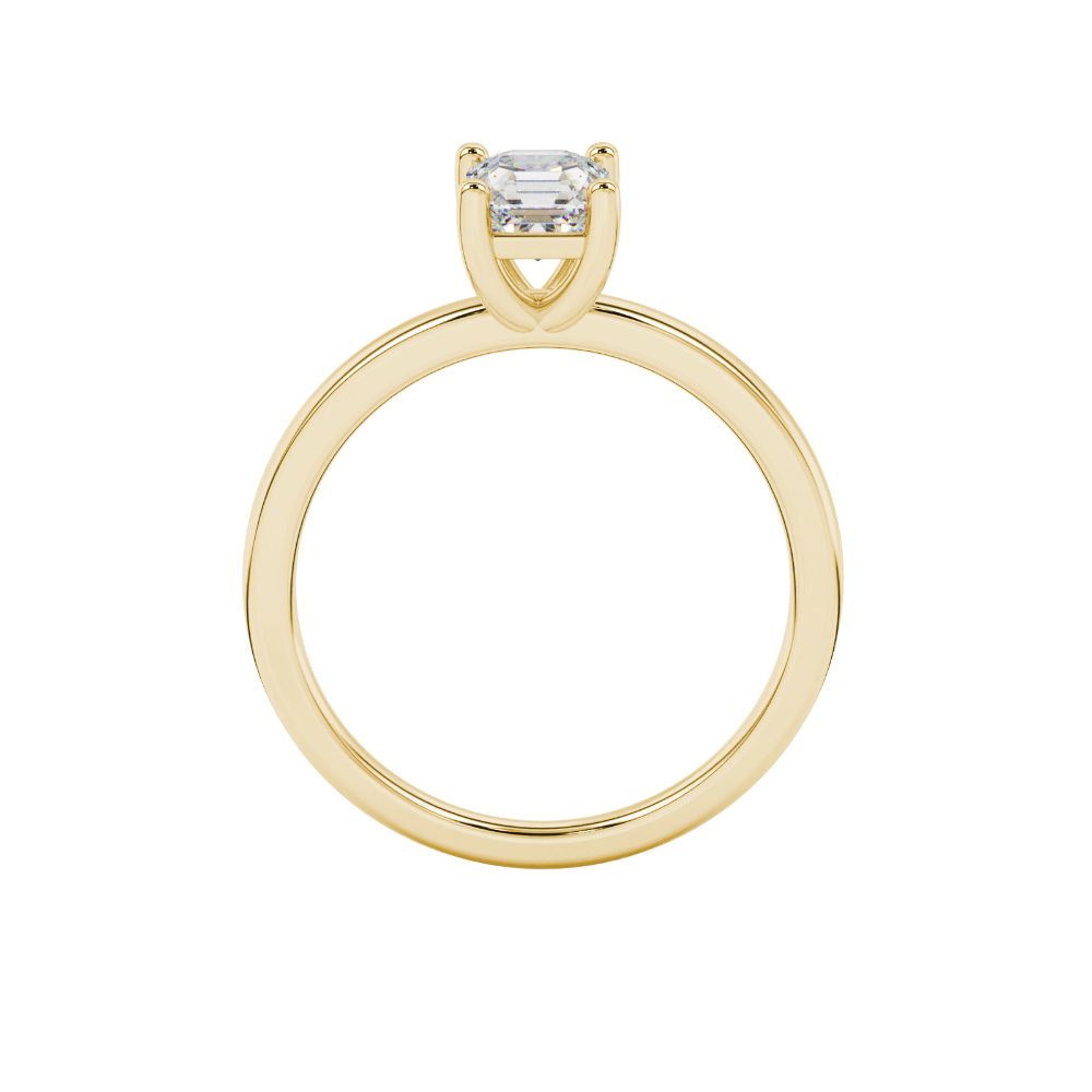Asscher cut gemstone solitaire ring in gold with four-prong setting