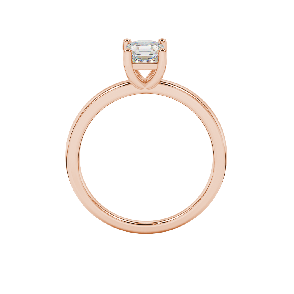Asscher cut gemstone solitaire ring in gold with four-prong setting