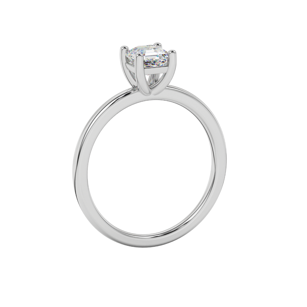 Asscher cut gemstone solitaire ring in gold with four-prong setting