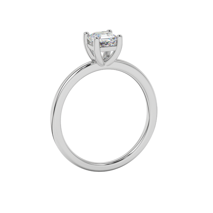 Asscher cut gemstone solitaire ring in gold with four-prong setting
