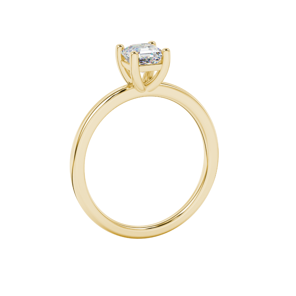 Asscher cut gemstone solitaire ring in gold with four-prong setting