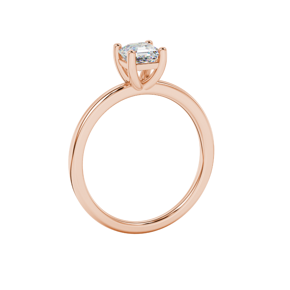 Asscher cut gemstone solitaire ring in gold with four-prong setting
