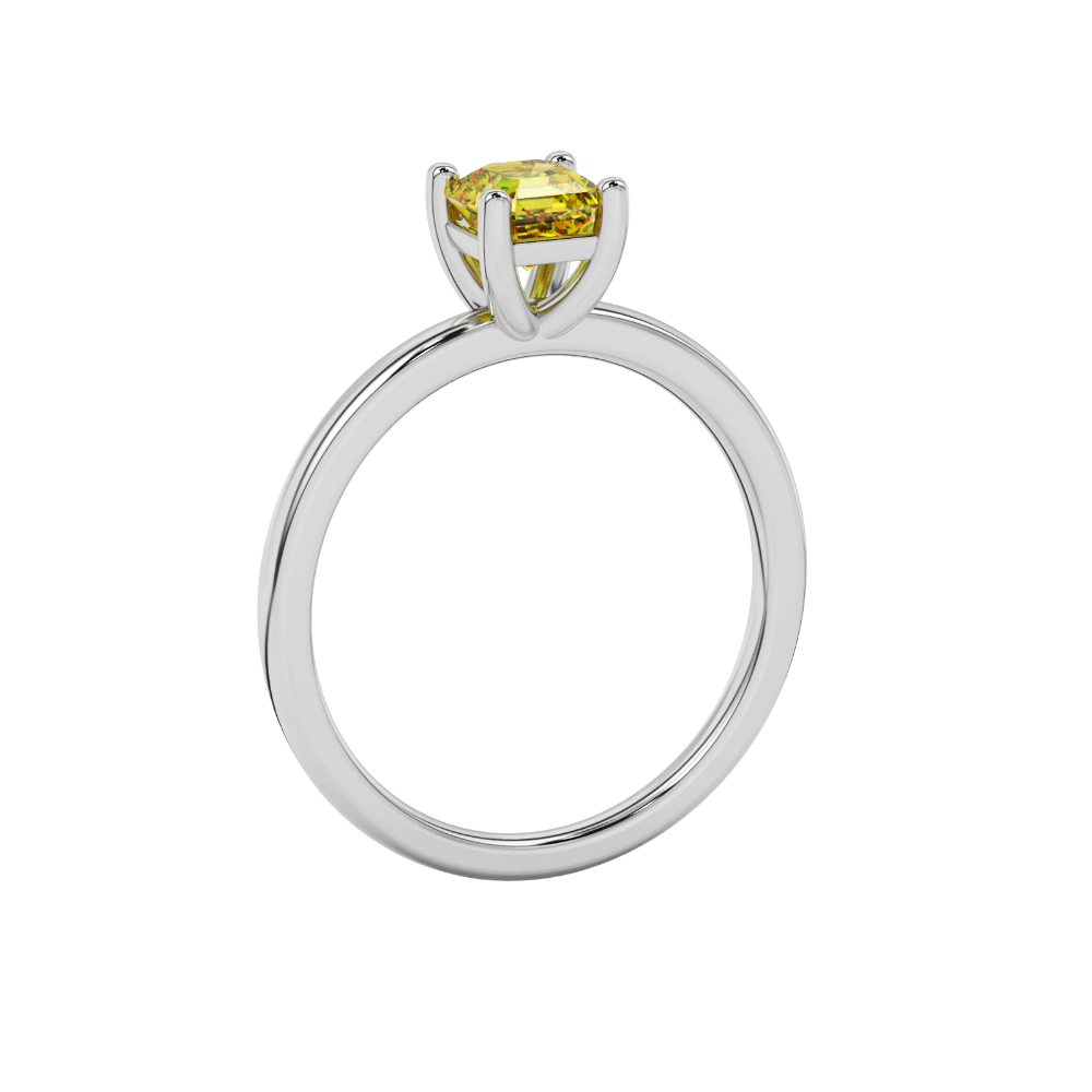 Asscher cut gemstone solitaire ring in gold with four-prong setting