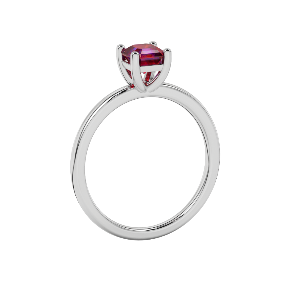 Asscher cut gemstone solitaire ring in gold with four-prong setting