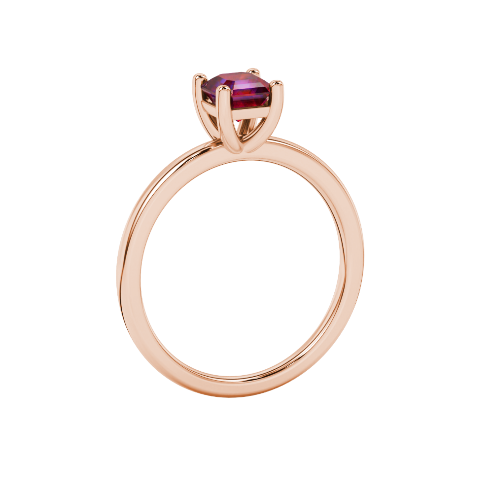 Asscher cut gemstone solitaire ring in gold with four-prong setting
