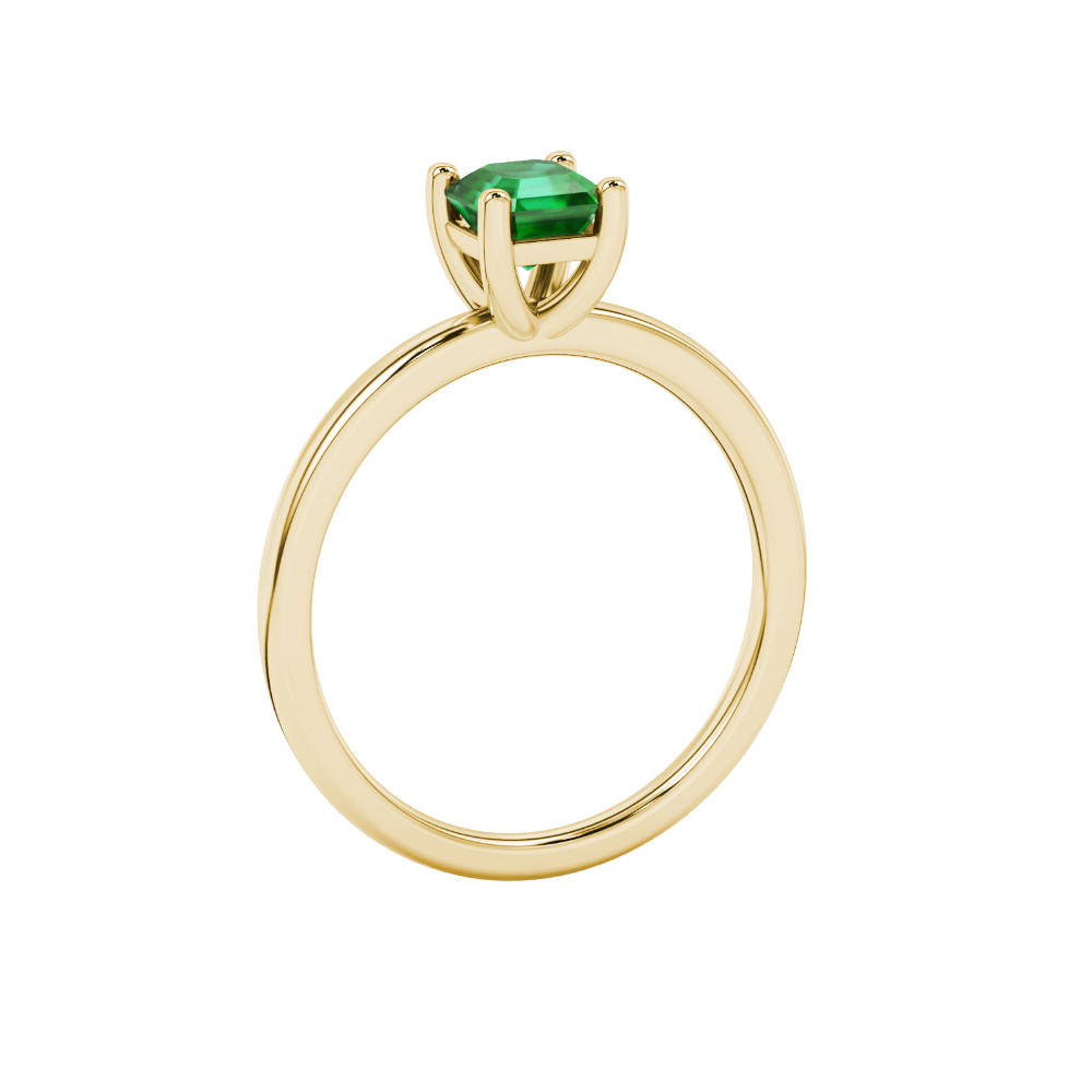 Asscher cut gemstone solitaire ring in gold with four-prong setting