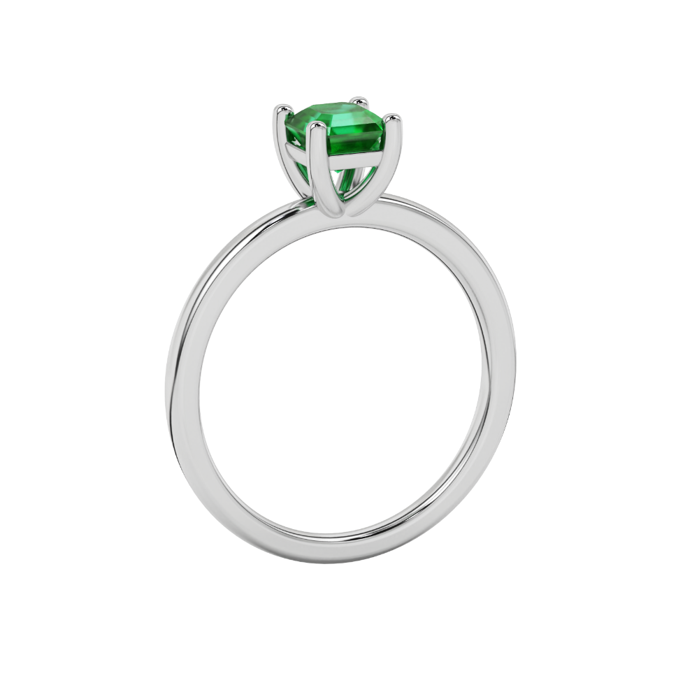 Asscher cut gemstone solitaire ring in gold with four-prong setting