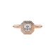 Asscher cut halo gemstone ring in gold featuring a 5.00 MM center gemstone surrounded by a double halo of round diamonds