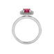 Asscher cut halo gemstone ring in gold featuring a 5.00 MM center gemstone surrounded by a double halo of round diamonds