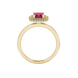 Asscher cut halo gemstone ring in gold featuring a 5.00 MM center gemstone surrounded by a double halo of round diamonds