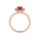 Asscher cut halo gemstone ring in gold featuring a 5.00 MM center gemstone surrounded by a double halo of round diamonds
