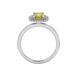Asscher cut halo gemstone ring in gold featuring a 5.00 MM center gemstone surrounded by a double halo of round diamonds