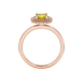 Asscher cut halo gemstone ring in gold featuring a 5.00 MM center gemstone surrounded by a double halo of round diamonds