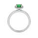 Asscher cut halo gemstone ring in gold featuring a 5.00 MM center gemstone surrounded by round diamond accents