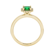 Asscher cut halo gemstone ring in gold featuring a 5.00 MM center gemstone surrounded by round diamond accents
