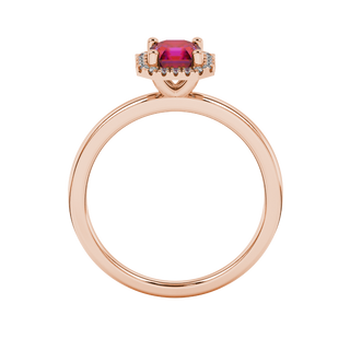 raspberry red asscher halo gemstone ring in rose gold