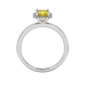 Asscher cut halo gemstone ring in gold featuring a 5.00 MM center gemstone surrounded by round diamond accents