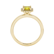 Asscher cut halo gemstone ring in gold featuring a 5.00 MM center gemstone surrounded by round diamond accents