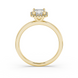 Asscher cut halo gemstone ring in gold featuring a 5.00 MM center gemstone surrounded by round diamond accents