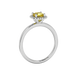 Asscher cut halo gemstone ring in gold featuring a 5.00 MM center gemstone surrounded by round diamond accents