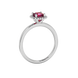 Asscher cut halo gemstone ring in gold featuring a 5.00 MM center gemstone surrounded by round diamond accents
