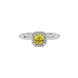 Asscher cut halo gemstone ring in gold featuring a 5.00 MM center gemstone surrounded by round diamond accents
