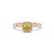 Asscher cut halo gemstone ring in gold featuring a 5.00 MM center gemstone surrounded by round diamond accents