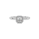 Asscher cut halo gemstone ring in gold featuring a 5.00 MM center gemstone surrounded by round diamond accents