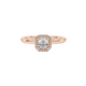 Asscher cut halo gemstone ring in gold featuring a 5.00 MM center gemstone surrounded by round diamond accents
